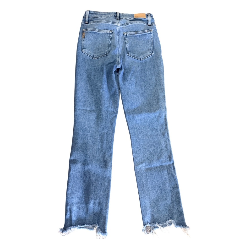 Paige Cindy High Rise Straight Leg Jeans Medium Wash Raw Hem Blue Size 27 - Picture 5 of 8